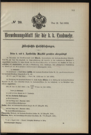 Verordnungsblatt für die Kaiserlich-Königliche Landwehr 18920721 Seite: 1