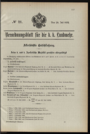 Verordnungsblatt für die Kaiserlich-Königliche Landwehr 18920728 Seite: 1