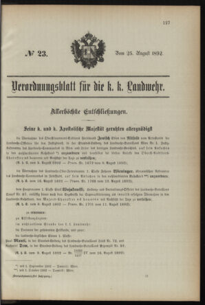 Verordnungsblatt für die Kaiserlich-Königliche Landwehr 18920825 Seite: 1