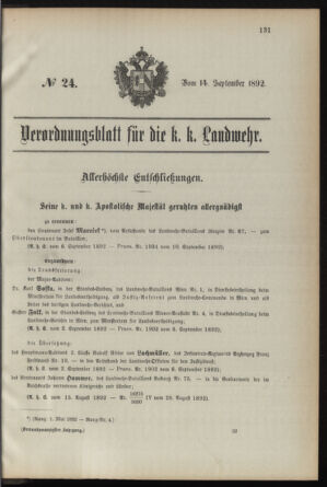 Verordnungsblatt für die Kaiserlich-Königliche Landwehr 18920914 Seite: 1