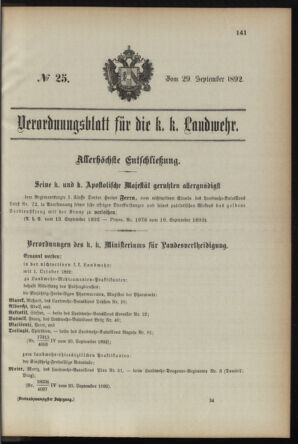 Verordnungsblatt für die Kaiserlich-Königliche Landwehr 18920929 Seite: 1