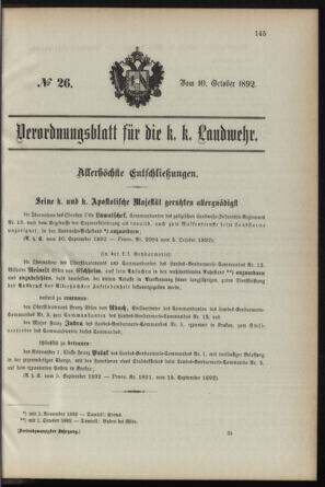 Verordnungsblatt für die Kaiserlich-Königliche Landwehr 18921010 Seite: 1