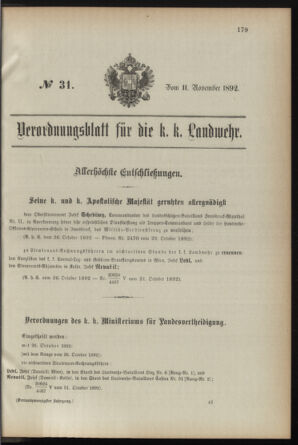 Verordnungsblatt für die Kaiserlich-Königliche Landwehr 18921111 Seite: 1