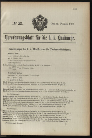 Verordnungsblatt für die Kaiserlich-Königliche Landwehr 18921215 Seite: 1