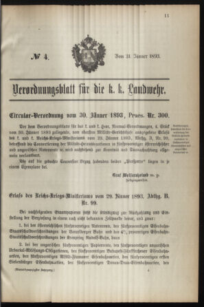 Verordnungsblatt für die Kaiserlich-Königliche Landwehr 18930131 Seite: 1