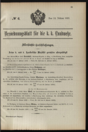 Verordnungsblatt für die Kaiserlich-Königliche Landwehr 18930222 Seite: 1