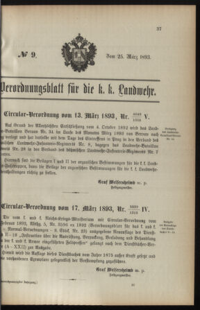 Verordnungsblatt für die Kaiserlich-Königliche Landwehr 18930325 Seite: 1