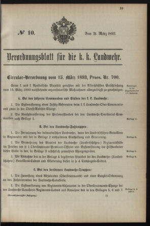 Verordnungsblatt für die Kaiserlich-Königliche Landwehr 18930331 Seite: 1