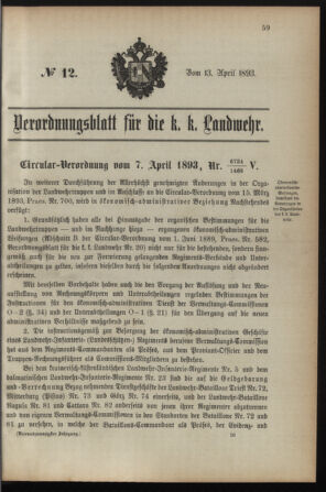 Verordnungsblatt für die Kaiserlich-Königliche Landwehr 18930413 Seite: 1