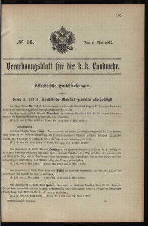 Verordnungsblatt für die Kaiserlich-Königliche Landwehr 18930511 Seite: 1