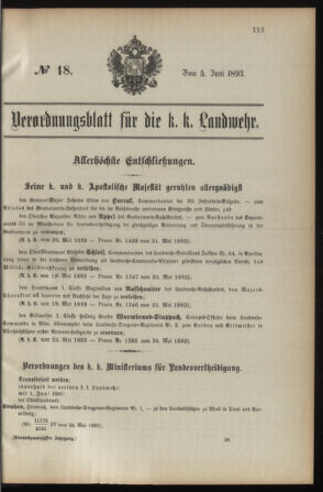 Verordnungsblatt für die Kaiserlich-Königliche Landwehr 18930605 Seite: 1