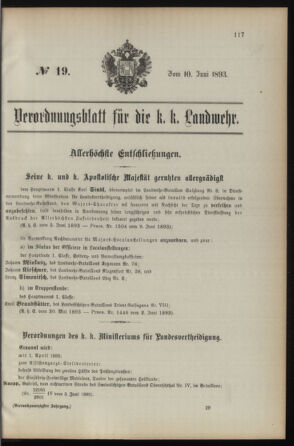 Verordnungsblatt für die Kaiserlich-Königliche Landwehr 18930610 Seite: 1