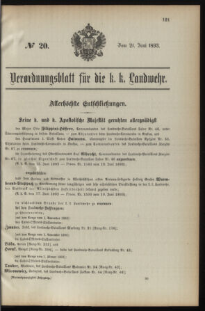 Verordnungsblatt für die Kaiserlich-Königliche Landwehr 18930621 Seite: 1