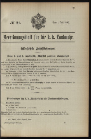 Verordnungsblatt für die Kaiserlich-Königliche Landwehr 18930701 Seite: 1