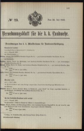 Verordnungsblatt für die Kaiserlich-Königliche Landwehr 18930725 Seite: 1