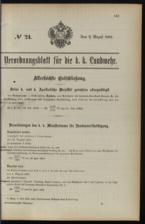 Verordnungsblatt für die Kaiserlich-Königliche Landwehr 18930802 Seite: 1