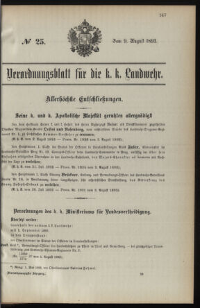 Verordnungsblatt für die Kaiserlich-Königliche Landwehr 18930809 Seite: 1