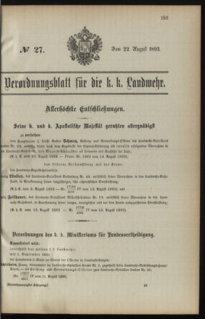 Verordnungsblatt für die Kaiserlich-Königliche Landwehr 18930822 Seite: 1