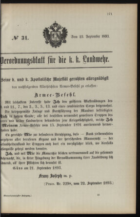 Verordnungsblatt für die Kaiserlich-Königliche Landwehr 18930923 Seite: 1