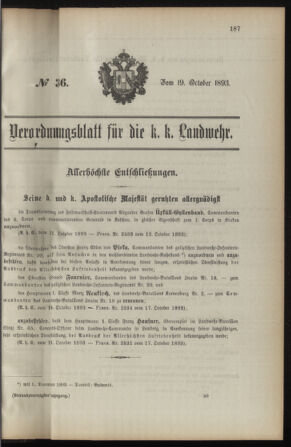 Verordnungsblatt für die Kaiserlich-Königliche Landwehr 18931019 Seite: 1