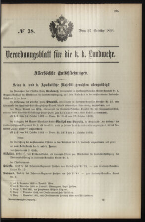 Verordnungsblatt für die Kaiserlich-Königliche Landwehr 18931027 Seite: 1