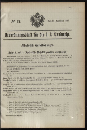 Verordnungsblatt für die Kaiserlich-Königliche Landwehr 18931115 Seite: 1