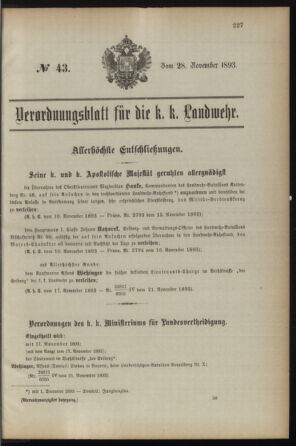 Verordnungsblatt für die Kaiserlich-Königliche Landwehr 18931128 Seite: 1