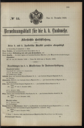 Verordnungsblatt für die Kaiserlich-Königliche Landwehr 18931213 Seite: 1