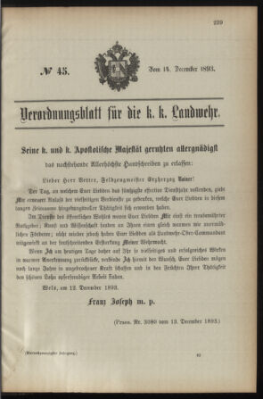 Verordnungsblatt für die Kaiserlich-Königliche Landwehr 18931214 Seite: 1