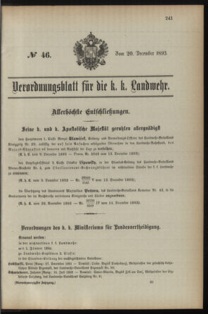 Verordnungsblatt für die Kaiserlich-Königliche Landwehr 18931220 Seite: 1