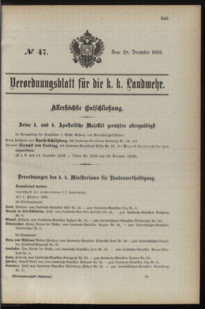 Verordnungsblatt für die Kaiserlich-Königliche Landwehr 18931228 Seite: 1