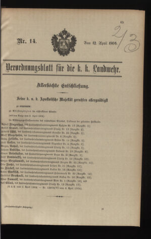 Verordnungsblatt für die Kaiserlich-Königliche Landwehr 19040412 Seite: 1