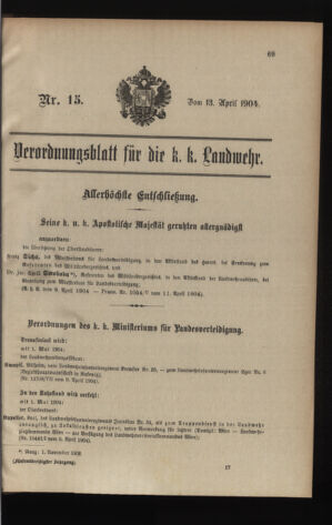 Verordnungsblatt für die Kaiserlich-Königliche Landwehr 19040413 Seite: 1