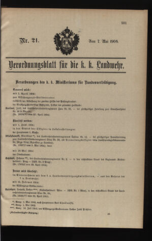 Verordnungsblatt für die Kaiserlich-Königliche Landwehr 19040507 Seite: 1