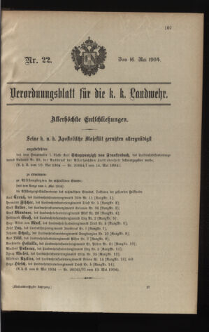 Verordnungsblatt für die Kaiserlich-Königliche Landwehr 19040516 Seite: 1