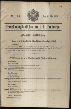 Verordnungsblatt für die Kaiserlich-Königliche Landwehr 19040530 Seite: 1