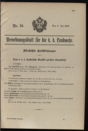 Verordnungsblatt für die Kaiserlich-Königliche Landwehr 19040604 Seite: 1