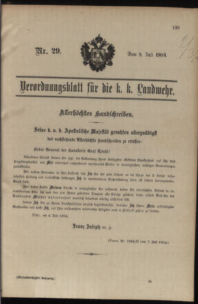 Verordnungsblatt für die Kaiserlich-Königliche Landwehr 19040708 Seite: 1