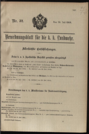 Verordnungsblatt für die Kaiserlich-Königliche Landwehr 19040730 Seite: 1