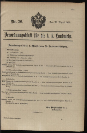 Verordnungsblatt für die Kaiserlich-Königliche Landwehr 19040826 Seite: 1