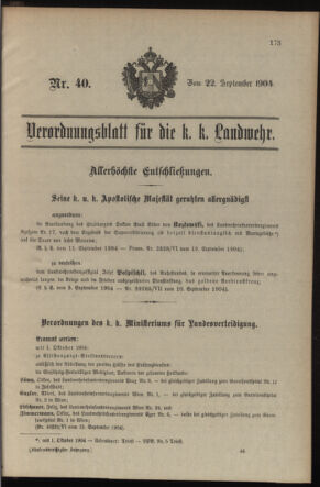 Verordnungsblatt für die Kaiserlich-Königliche Landwehr 19040922 Seite: 1