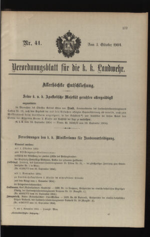 Verordnungsblatt für die Kaiserlich-Königliche Landwehr 19041003 Seite: 1