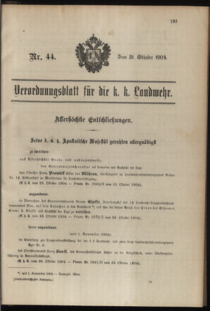 Verordnungsblatt für die Kaiserlich-Königliche Landwehr 19041031 Seite: 1