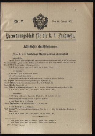 Verordnungsblatt für die Kaiserlich-Königliche Landwehr 19050114 Seite: 1