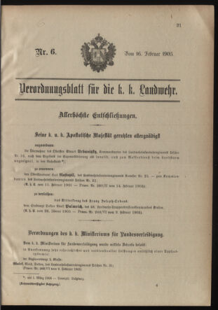 Verordnungsblatt für die Kaiserlich-Königliche Landwehr 19050216 Seite: 1