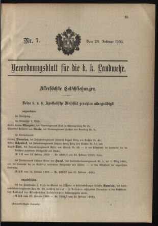 Verordnungsblatt für die Kaiserlich-Königliche Landwehr 19050224 Seite: 1