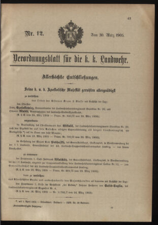 Verordnungsblatt für die Kaiserlich-Königliche Landwehr 19050330 Seite: 1