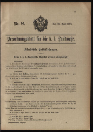 Verordnungsblatt für die Kaiserlich-Königliche Landwehr 19050429 Seite: 1