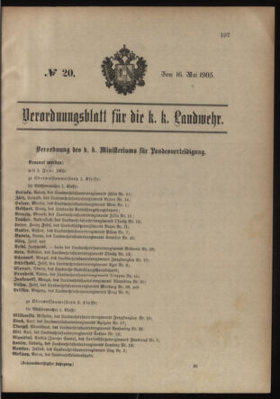 Verordnungsblatt für die Kaiserlich-Königliche Landwehr 19050516 Seite: 1