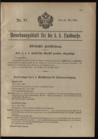 Verordnungsblatt für die Kaiserlich-Königliche Landwehr 19050525 Seite: 1